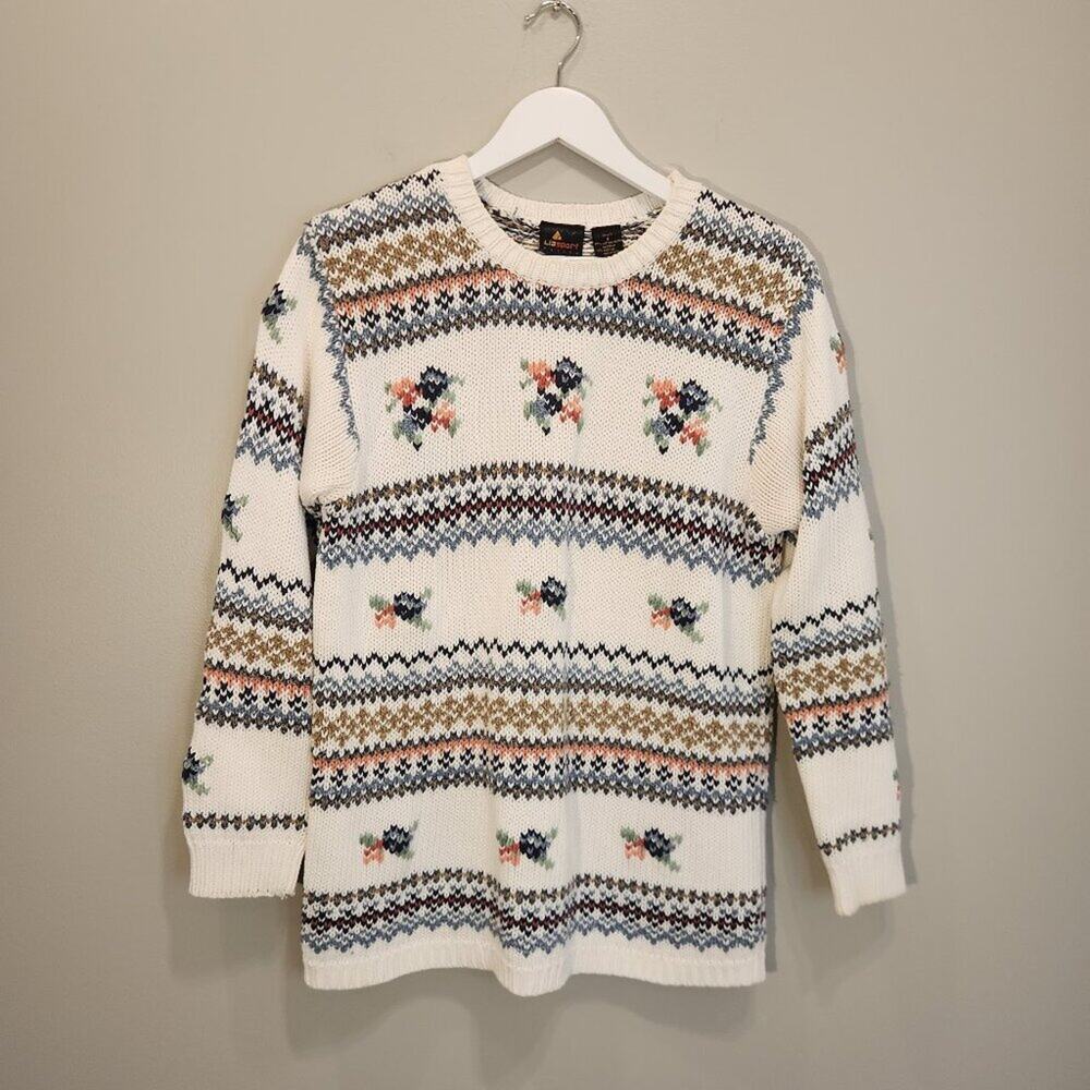Liz Sport Tunic Sweater 90's Vintage Floral Embroidery Cottagecore - Size PS